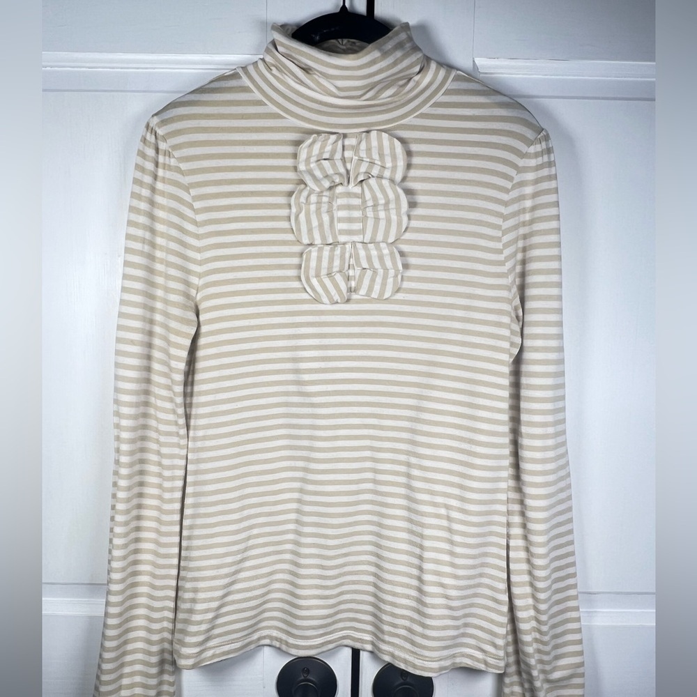 Anthropologie’s Little Yellow Button Striped Women’s Turtleneck Top Bows Size M